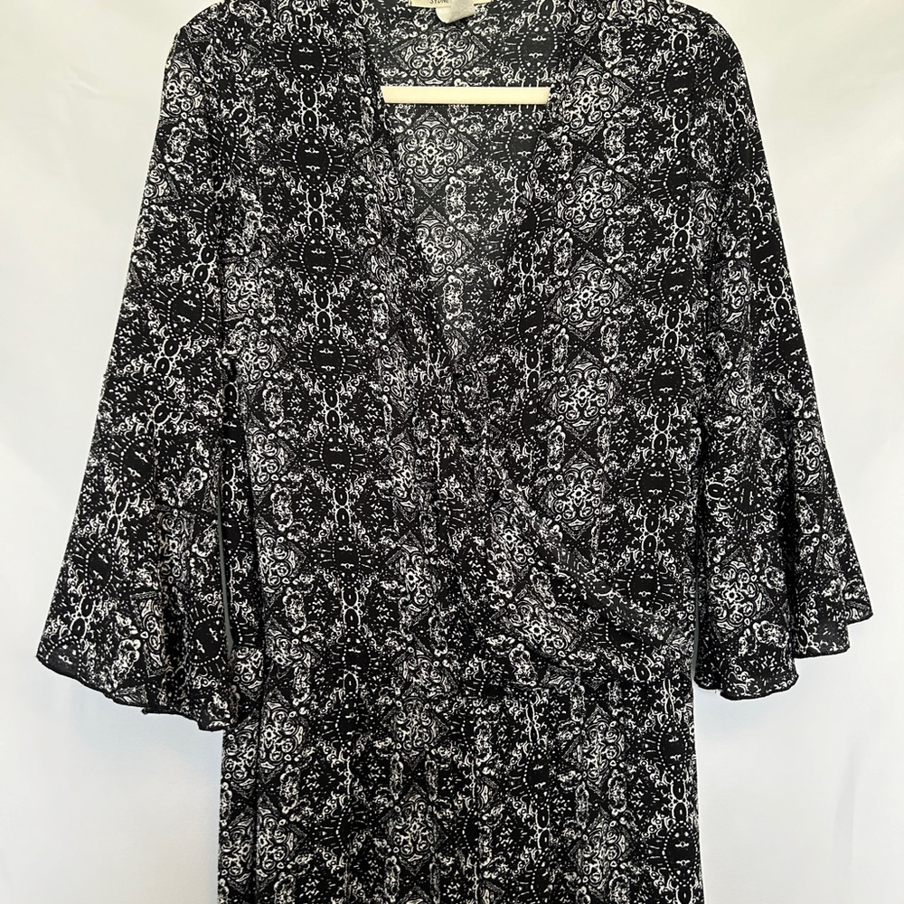 Sydney Rose Black and Cream Patterened Long Sleeve Jumpsuit - Picture 6 of 12